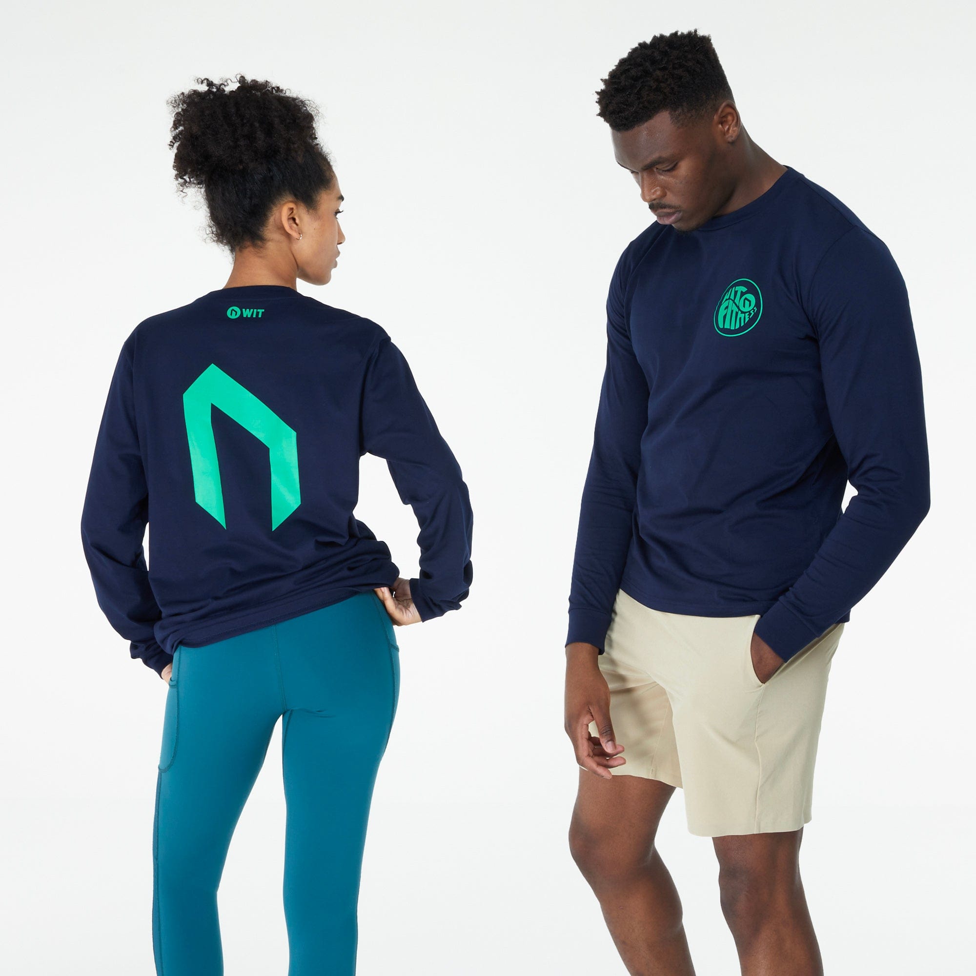 WIT Fitness T-shirts WIT Sticker L/S Tee in Navy and Green