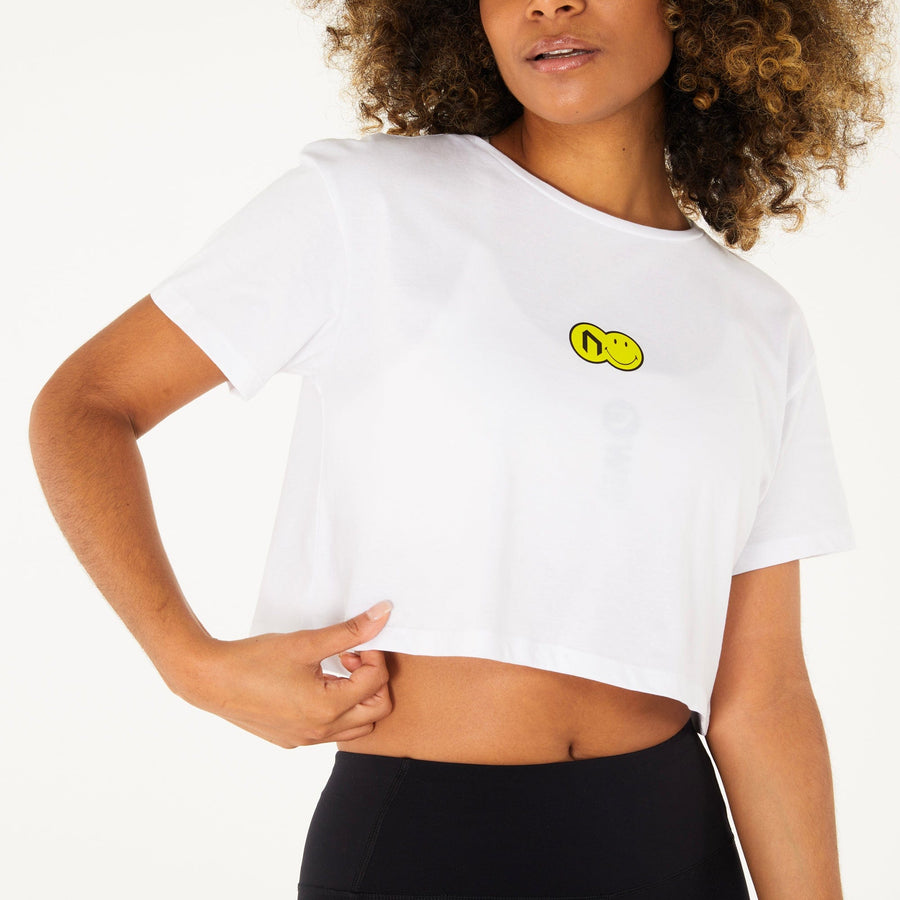 WIT Fitness T-shirts WIT & Smiley Originals Training Essentials Womens Crop Tee in White
