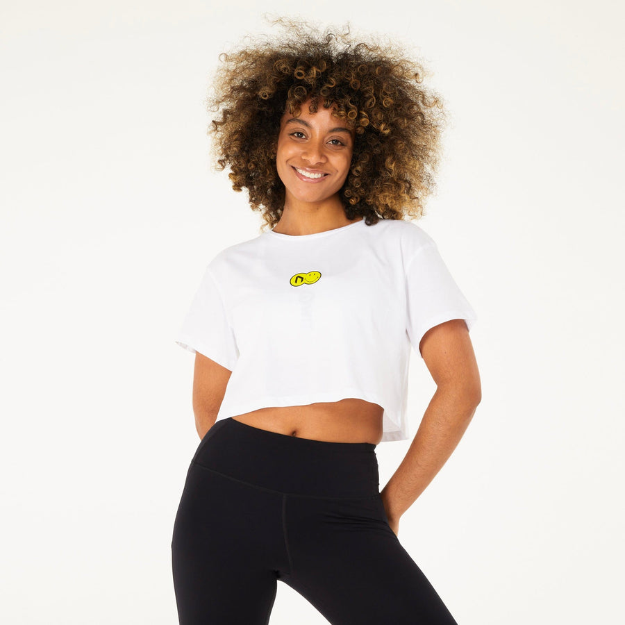 WIT Fitness T-shirts WIT & Smiley Originals Training Essentials Womens Crop Tee in White