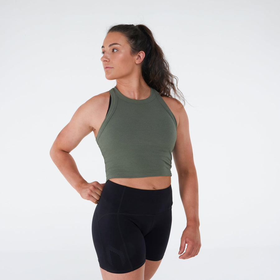 WIT Fitness T-shirts WIT Derby Rib Crop Tank In Army Green
